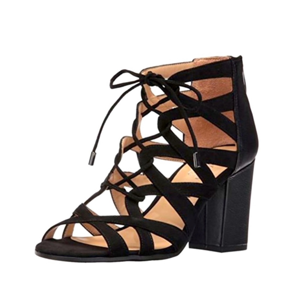 Franco Sarta Black Strappy Heeled Sandals - Size 7.5